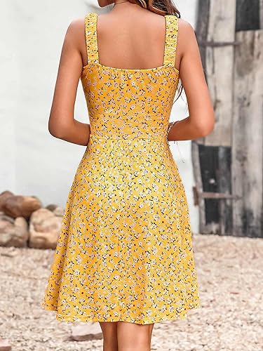 Women’s Sleeveless Square Neck A-Line Midi Sundress – Casual Summer Dress with Pockets