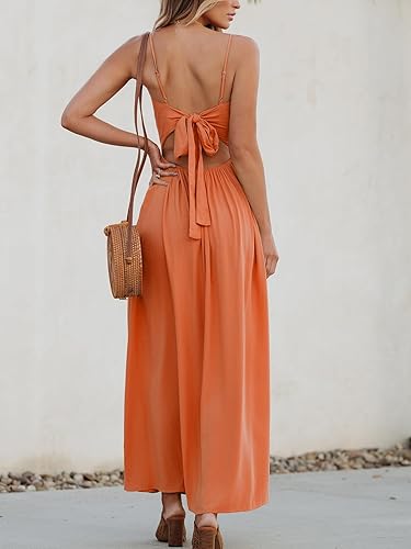 Women’s Sleeveless V-Neck Maxi Dress – Summer Beach Cutout Spaghetti Strap Outfit