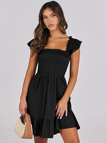 Women’s Summer Sleeveless Square Neck Ruffle Backless Boho Short Sundress