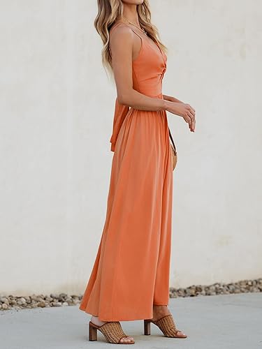 Women’s Sleeveless V-Neck Maxi Dress – Summer Beach Cutout Spaghetti Strap Outfit