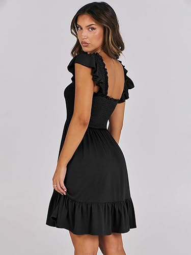 Women’s Summer Sleeveless Square Neck Ruffle Backless Boho Short Sundress