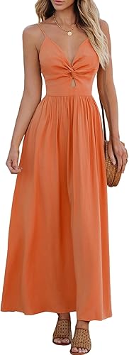 Women’s Sleeveless V-Neck Maxi Dress – Summer Beach Cutout Spaghetti Strap Outfit
