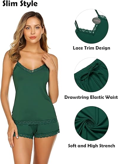 Women’s Satin Pajama Set – Backless Cami Top & Shorts Lingerie Nightwear