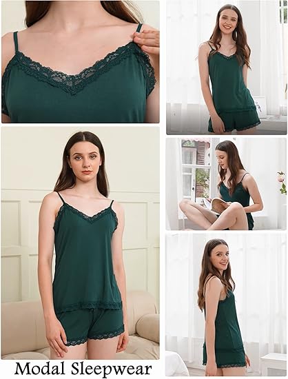 Women’s Satin Pajama Set – Backless Cami Top & Shorts Lingerie Nightwear