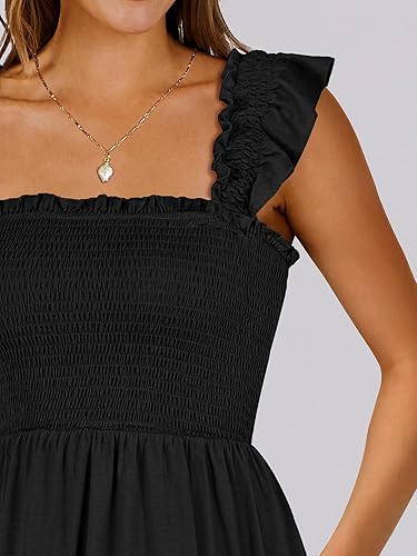 Women’s Summer Sleeveless Square Neck Ruffle Backless Boho Short Sundress