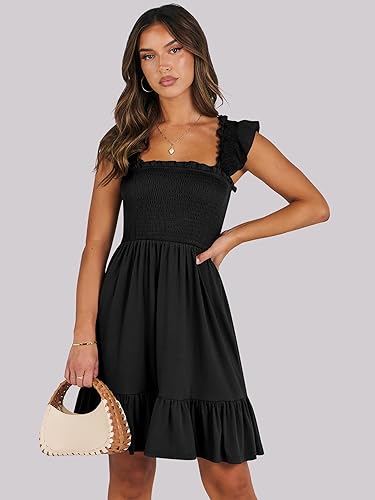 Women’s Summer Sleeveless Square Neck Ruffle Backless Boho Short Sundress