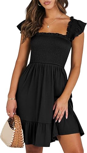 Women’s Summer Sleeveless Square Neck Ruffle Backless Boho Short Sundress
