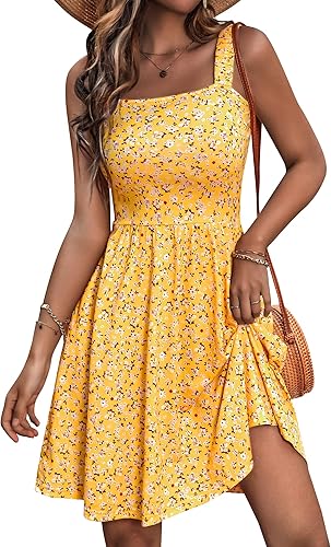 Women’s Sleeveless Square Neck A-Line Midi Sundress – Casual Summer Dress with Pockets