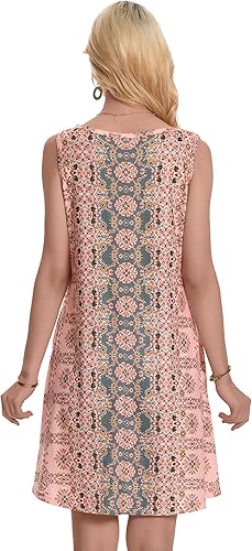 Women’s Boho Sleeveless Floral Sundress – Summer Beach Flowy Tank Dress with Pockets