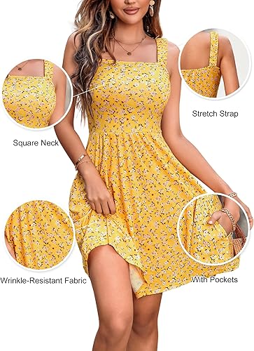 Women’s Sleeveless Square Neck A-Line Midi Sundress – Casual Summer Dress with Pockets