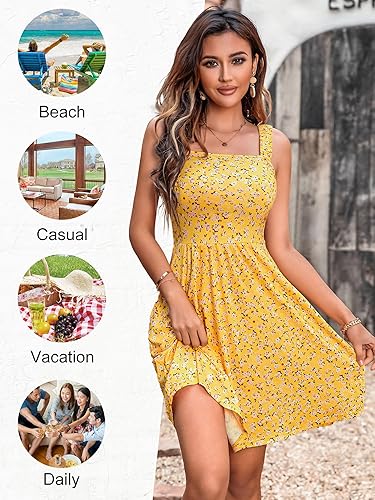 Women’s Sleeveless Square Neck A-Line Midi Sundress – Casual Summer Dress with Pockets